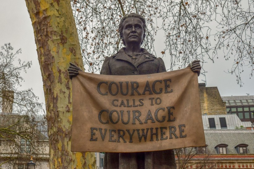 A photo of a statue of Millicent Fawcett, campaigner for women’s rights
